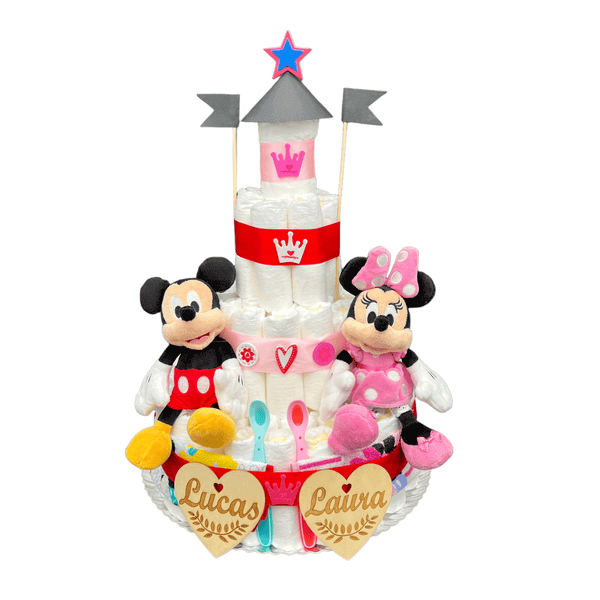 Castillo de pañales Mickey y Minnie mouse