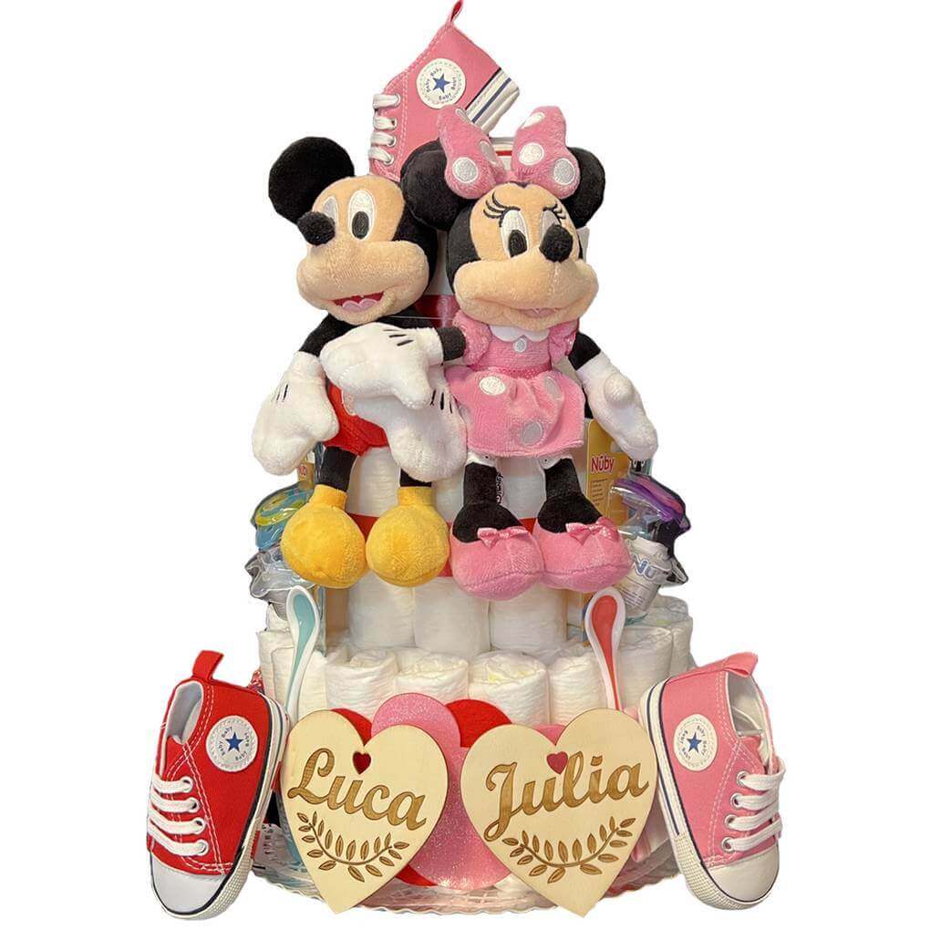 Tarta de pañales Mickey y Minnie ratoncitos