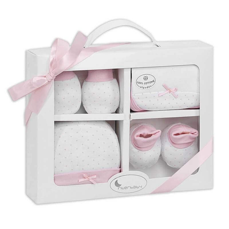Set regalo de nacimiento rosa topitos